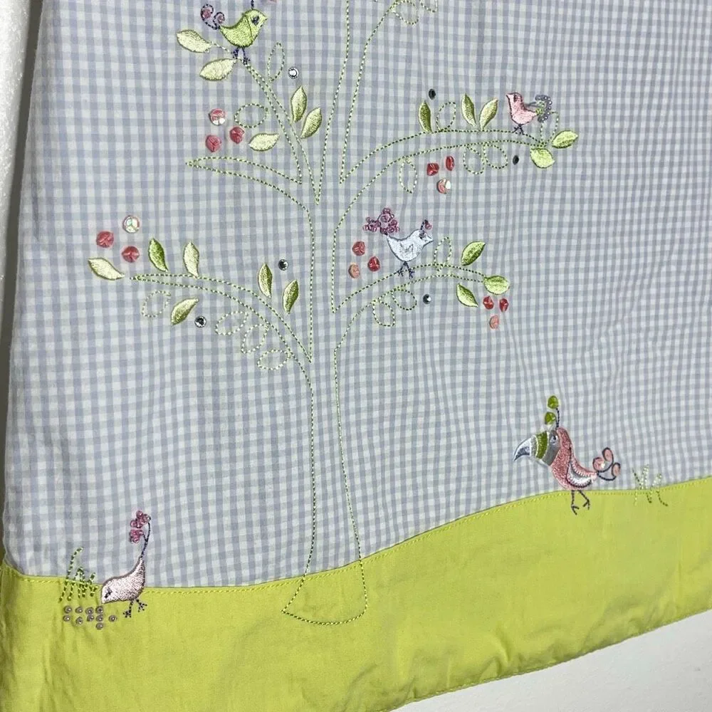 Gymboree A Bird’s Life Blue Green Gingham Embroidered Dress Vintage Girls Size 8
